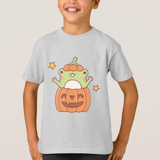 カボチャTシャツのかわいいハッピーハローウィンカエル Tシャツ (正面)