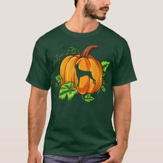 カボチャWに彫られたハロウィーン(犬)ドーベルマン・ピンシェル犬 Tシャツ