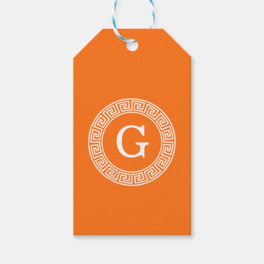 カボチャWhtギリシャ語鍵Rndフレームイニシャルモノグラム ギフトタグ (正面)