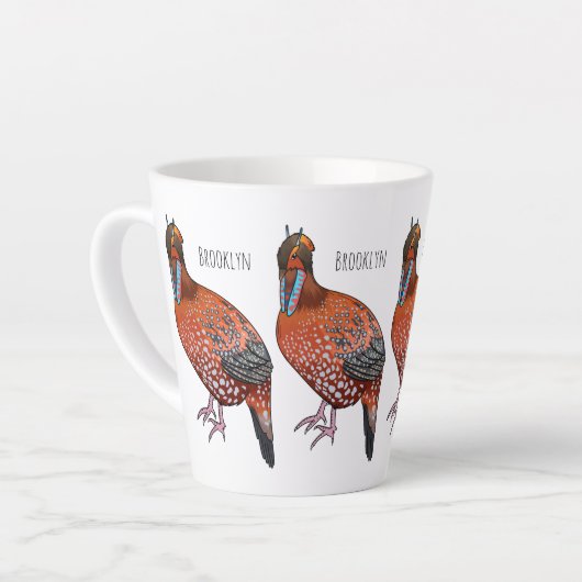 カボットの悲劇的鳥の漫画イラストレーション カフェラテマグ (左アングル)