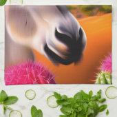 カボテンの花が咲くかわいいロバ キッチンタオル (折り畳み)