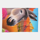 カボテンの花が咲くかわいいロバ キッチンタオル (横)