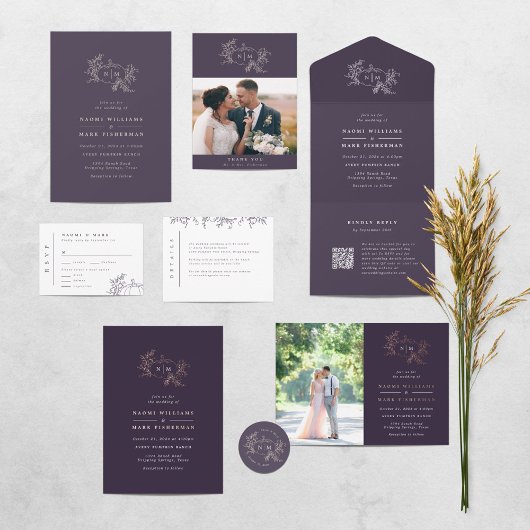 カボプキンつる植物モノグラム結婚ズサンキューカード サンキューカード