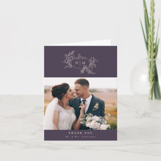 カボプキンつる植物モノグラム結婚ズサンキューカード サンキューカード (正面)