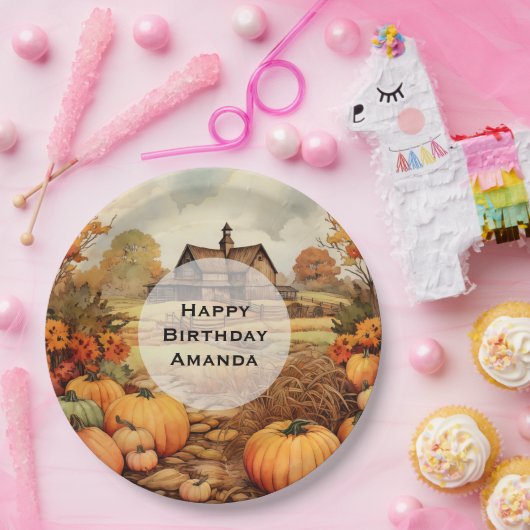 カボプキンファーム秋ハーベストサンクスギビング誕生日 ペーパープレート (パーティー)