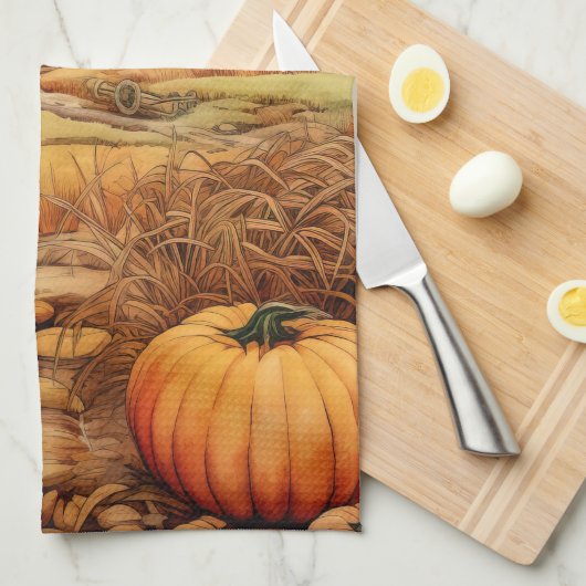 カボプキンファーム秋ハーベストサンクスギビング キッチンタオル (四つ折り)
