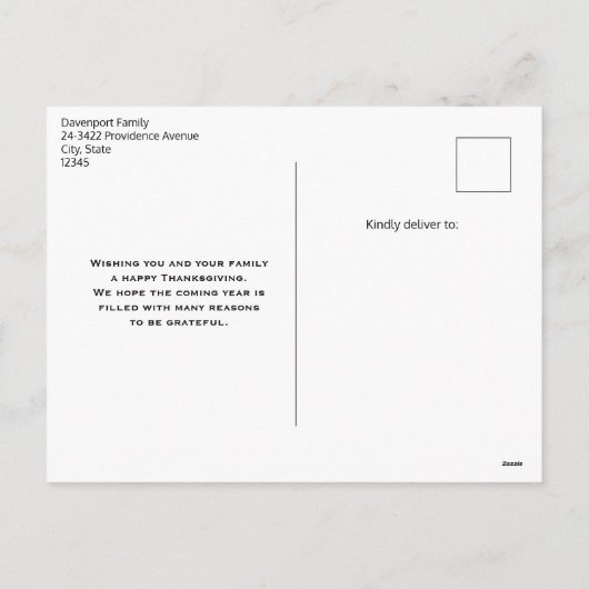 カボプキンファーム秋ハーベストサンクスギビング シーズンポストカード (裏面)