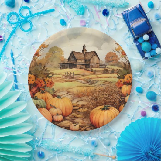 カボプキンファーム秋ハーベストサンクスギビング ペーパープレート (パーティー)