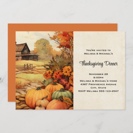 カボプキンファーム秋ハーベストサンクスギビング 招待状 (正面/裏面)