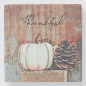 カボプキンホワイト秋の農家素朴感謝状 ストーンコースター (正面)