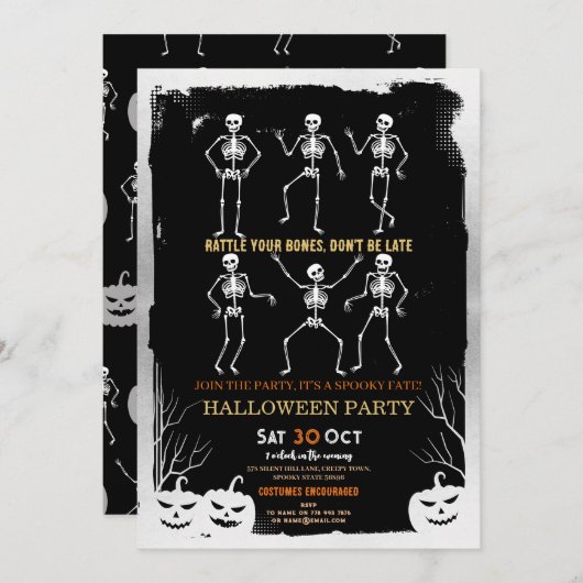 カボンプキンズスケルトンハロウィーンボーンパーティー 招待状 (正面/裏面)