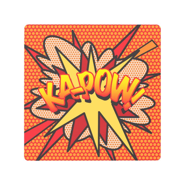 カポウおもしろいモダン漫画本タイポグラフィ メタルプリント (正面)