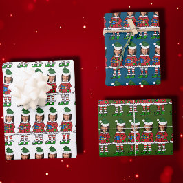 カマおもしろいラハリスカスタム顔写真小妖精や小人クリスマス ラッピングペーパーシート