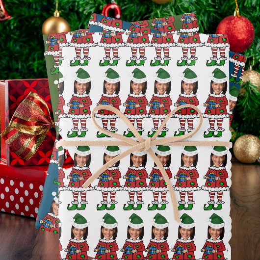 カマおもしろいラハリスカスタム顔写真小妖精や小人クリスマス ラッピングペーパーシート
