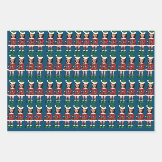 カマおもしろいラハリスカスタム顔写真小妖精や小人クリスマス ラッピングペーパーシート (正面2)