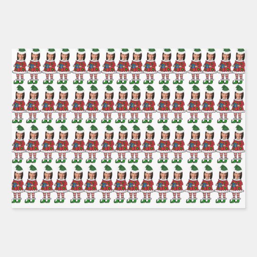 カマおもしろいラハリスカスタム顔写真小妖精や小人クリスマス ラッピングペーパーシート (正面)