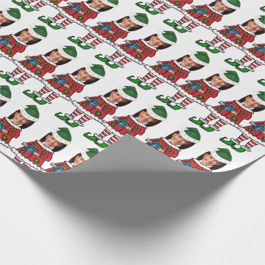 カマおもしろいラハリスカスタム顔写真小妖精や小人クリスマス ラッピングペーパー (角)