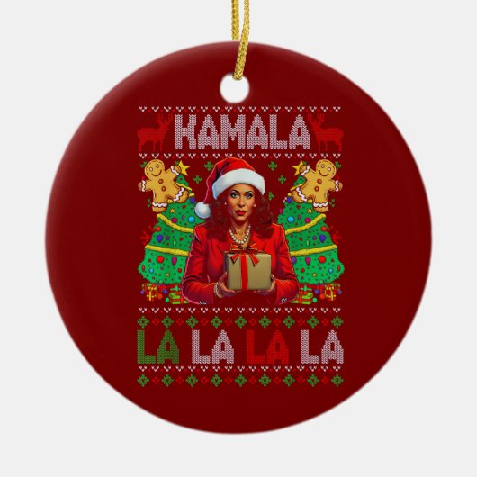 カマおもしろいラハリス2024クリスマスウィメンズクリスマス セラミックオーナメント (正面)