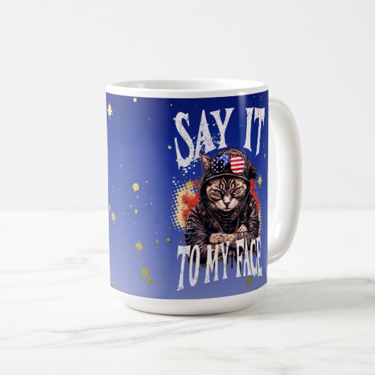 カマはっきりしたラハリスマイキャットレディ顔引用文へ コーヒーマグカップ (正面右)