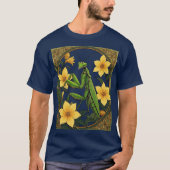 カマキリと黄色いジャスミンの花 Tシャツ (正面)