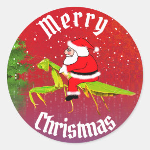 カマキリのクリスマスのステッカーを祈ることのサンタ ラウンドシール