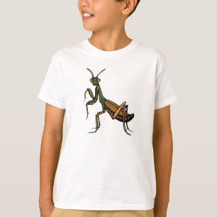 カマキリのデザインを祈ることの白いTシャツ Tシャツ