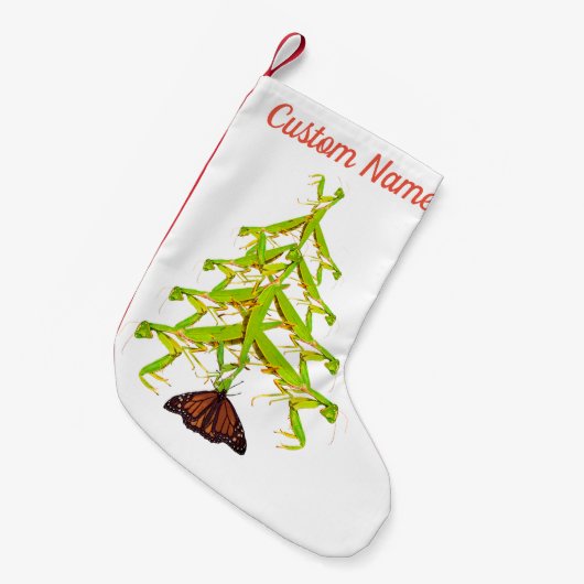 カマキリの木の風変わりなクリスマスのストッキングを祈ること スモールクリスマスストッキング (正面 (吊り時))