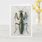 カマキリの水彩画 昆虫アート カード (黄色い花)