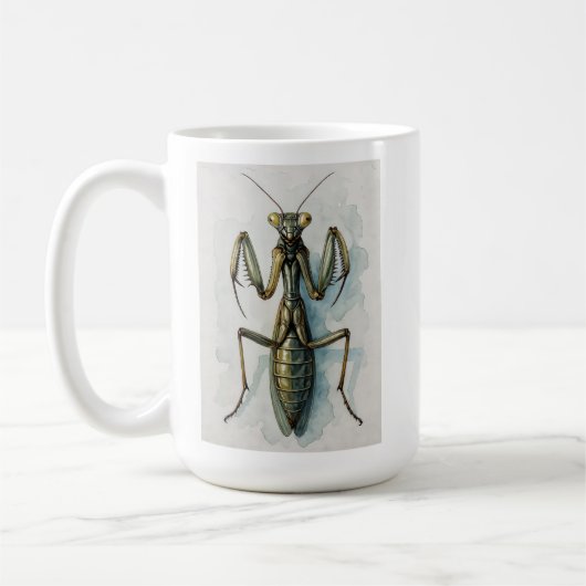カマキリの水彩画 昆虫アート コーヒーマグカップ (左)