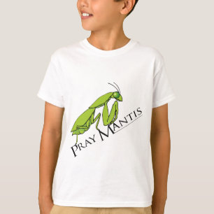 カマキリの緑の男の子の昆虫のTシャツを祈って下さい Tシャツ