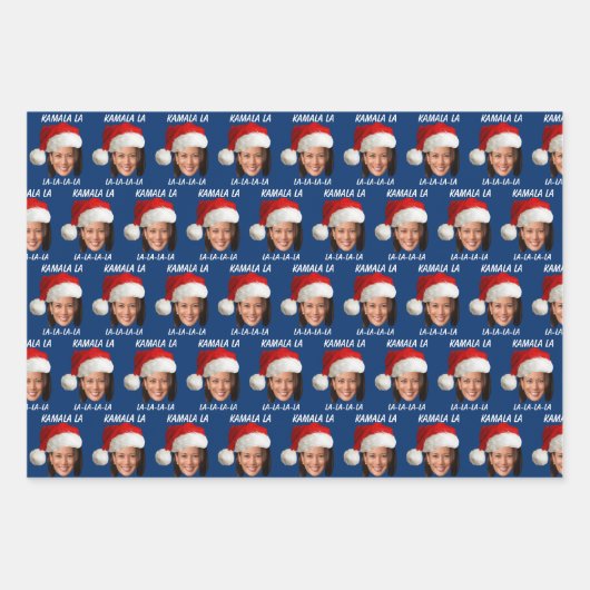 カマラおもしろいハリスサンタハットメリークリスマス ラッピングペーパーシート (正面3)