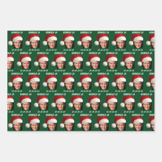 カマラおもしろいハリスサンタハットメリークリスマス ラッピングペーパーシート (正面2)