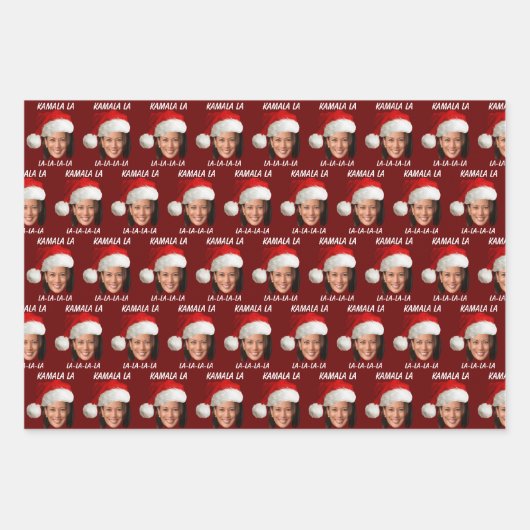 カマラおもしろいハリスサンタハットメリークリスマス ラッピングペーパーシート (正面)