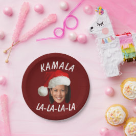 カマラおもしろいハリス顔サンタハットクリスマス ペーパープレート