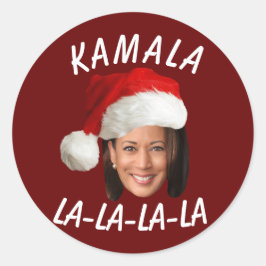 カマラおもしろいハリス顔サンタハットクリスマス ラウンドシール