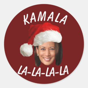 カマラおもしろいハリス顔サンタハットクリスマス ラウンドシール