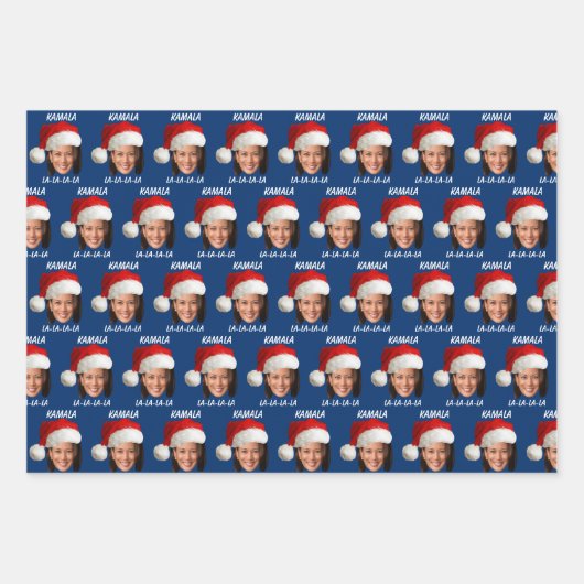 カマラおもしろいハリス顔サンタハットクリスマス ラッピングペーパーシート (正面3)