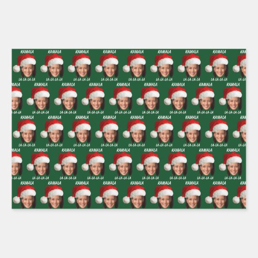 カマラおもしろいハリス顔サンタハットクリスマス ラッピングペーパーシート (正面2)