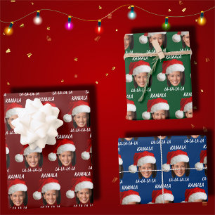 カマラおもしろいハリス顔サンタハットクリスマス ラッピングペーパーシート