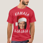 カマラおもしろいハリス顔サンタハットクリスマス Tシャツ (正面)