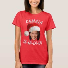 カマラおもしろいハリス顔サンタハットクリスマス Tシャツ