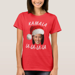 カマラおもしろいハリス顔サンタハットクリスマス Tシャツ