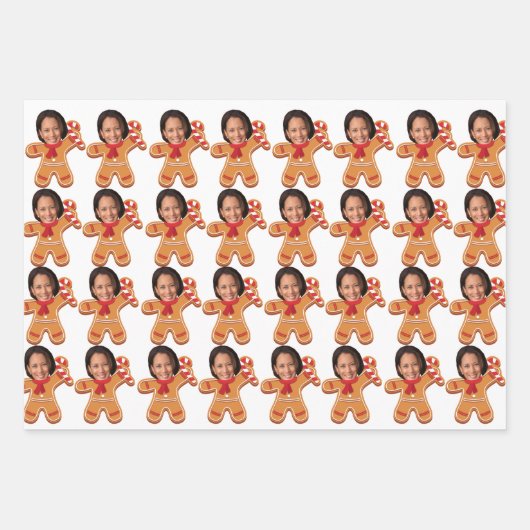 カマラおもしろいハリス顔フォトジンジャーパンクリスマス ラッピングペーパーシート (正面2)