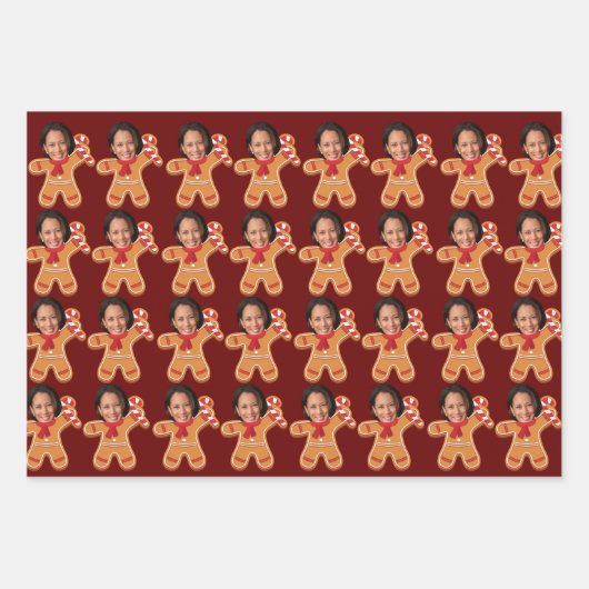 カマラおもしろいハリス顔フォトジンジャーパンクリスマス ラッピングペーパーシート (正面)