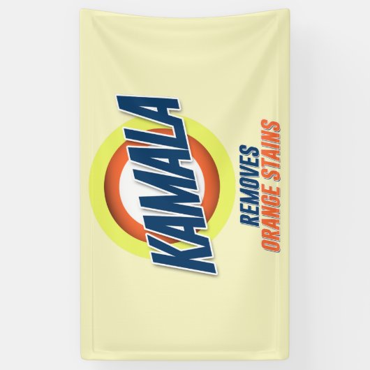 カマラがオレンジの汚れを落とす 横断幕 (縦)