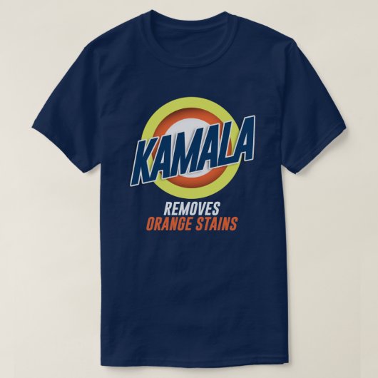カマラがオレンジの汚れを落とす Tシャツ (デザイン正面)
