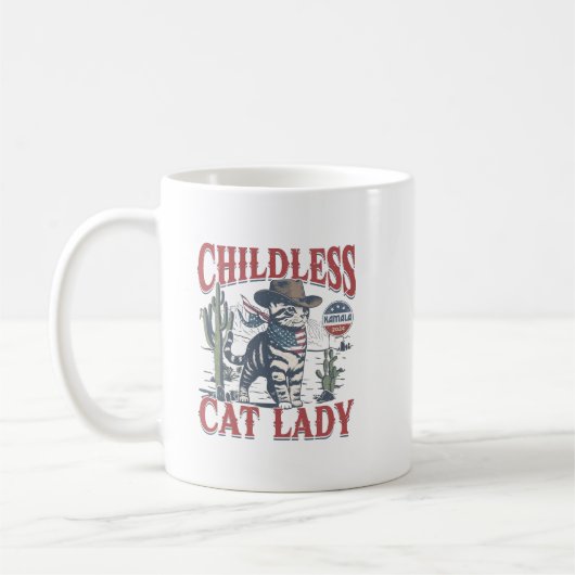 カマラの子どものいない猫レディ コーヒーマグカップ (左)