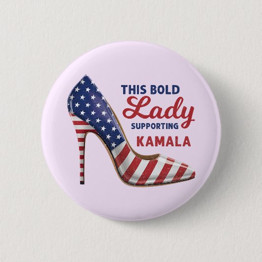 カマラはっきりしたハリスパトリオティックヒールをサポートする女性 缶バッジ (正面)