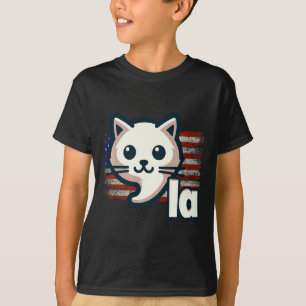カマラキャットアメリカ国旗の政治的猫 Tシャツ