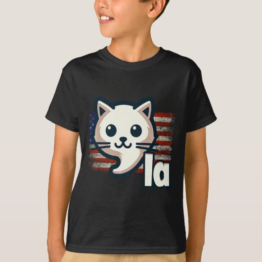 カマラキャットアメリカ国旗の政治的猫 Tシャツ (正面)